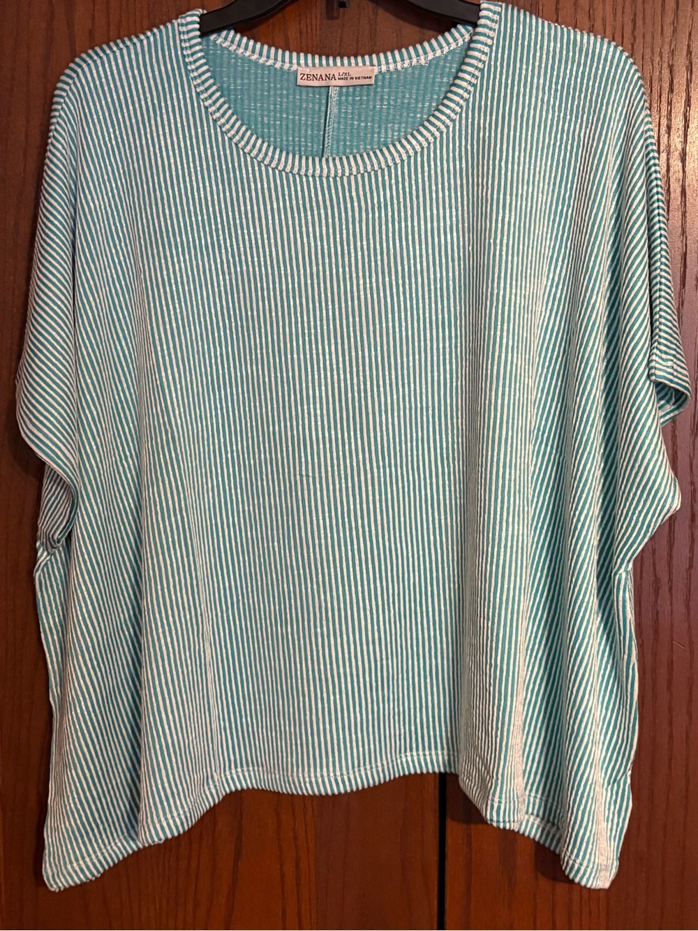 Zenana Outfitters Teal and White Striped Short Sleeve Top